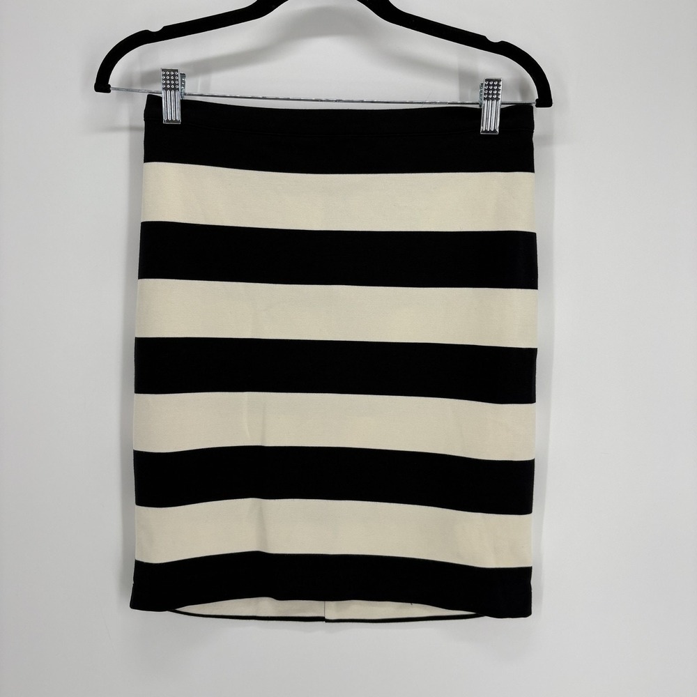 Fossil Pencil Skirt Womens Small Black White Striped Pull On Nautical Career
